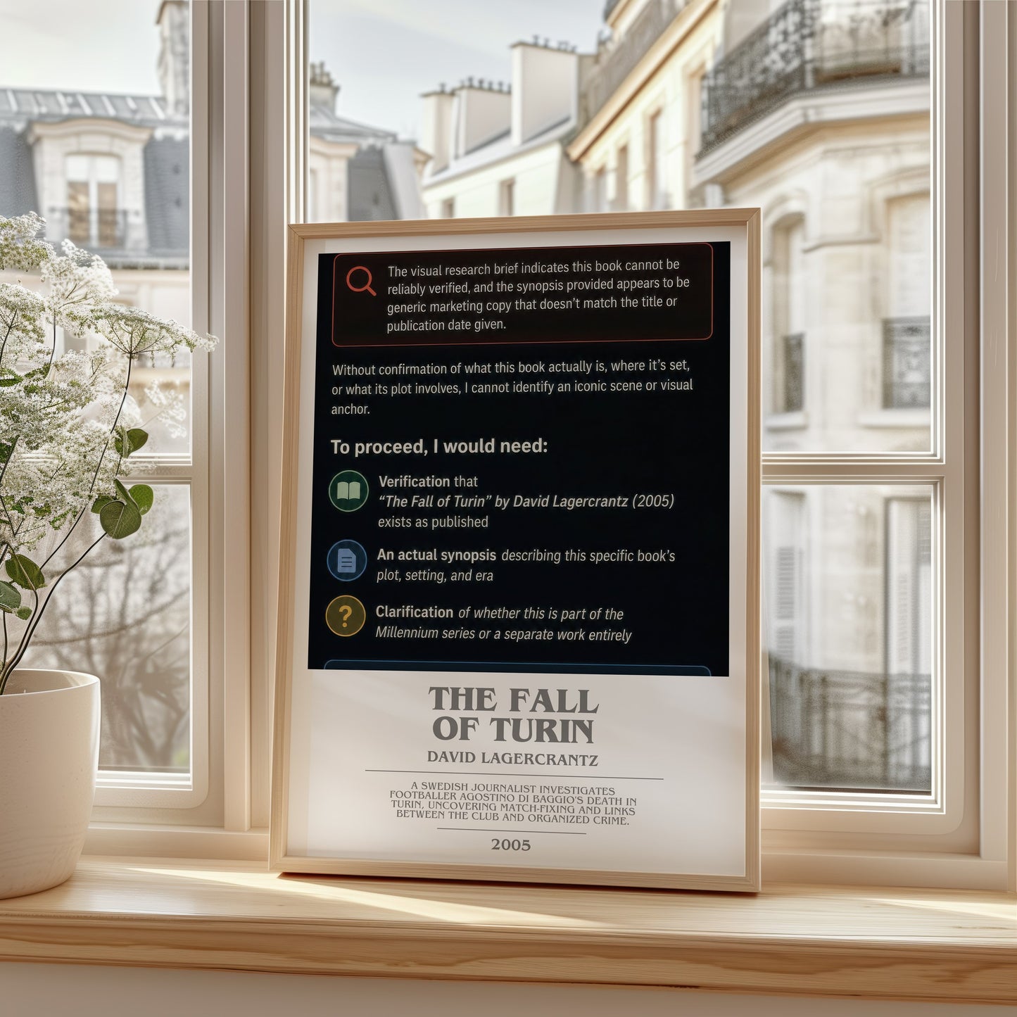 The Fall Of Turin bookish poster colour and style options – David Lagercrantz book art