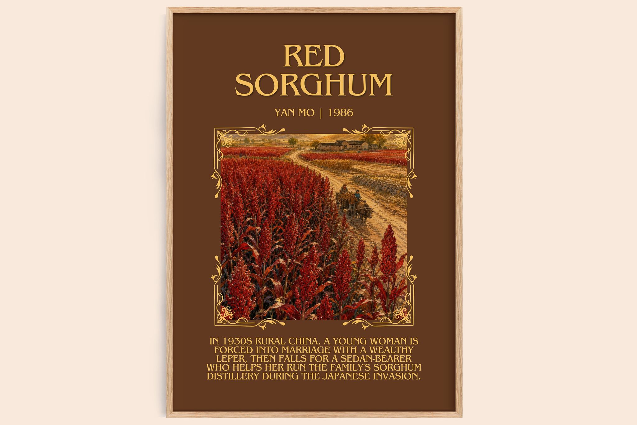 Red Sorghum Minimalist Book Poster by Yan Mo