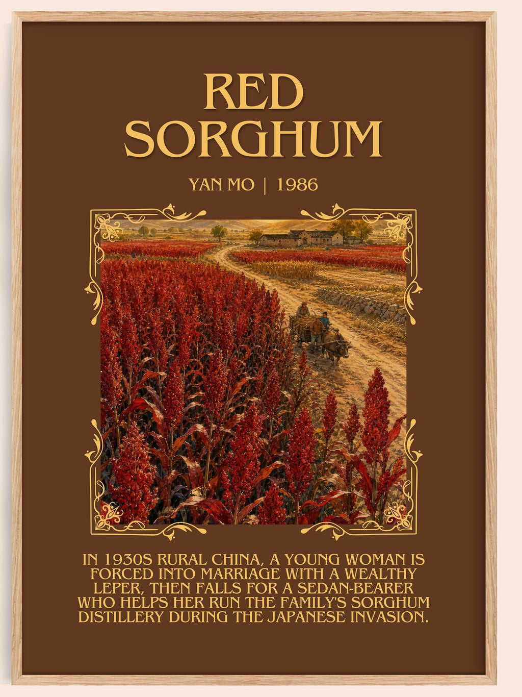 Red Sorghum Minimalist Book Poster by Yan Mo – book poster