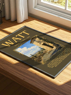 Watt Minimalist Book Poster by Samuel Beckett – print on a sunlit desk