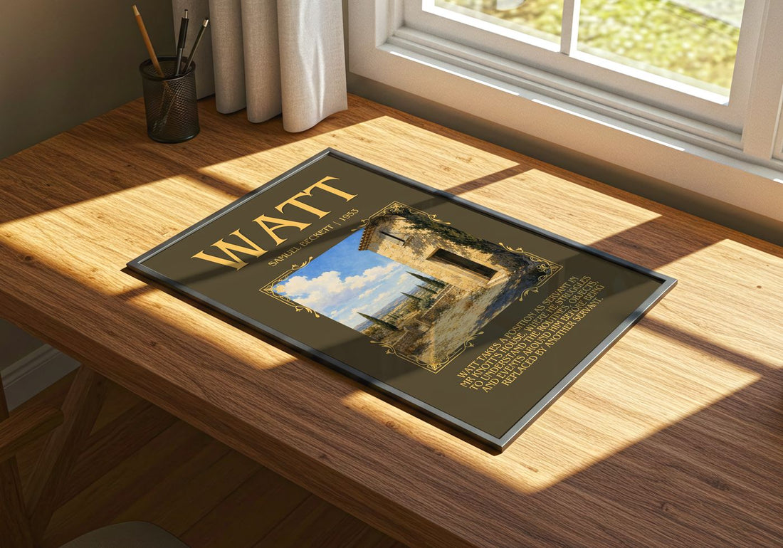 Watt Minimalist Book Poster by Samuel Beckett – print on a sunlit desk