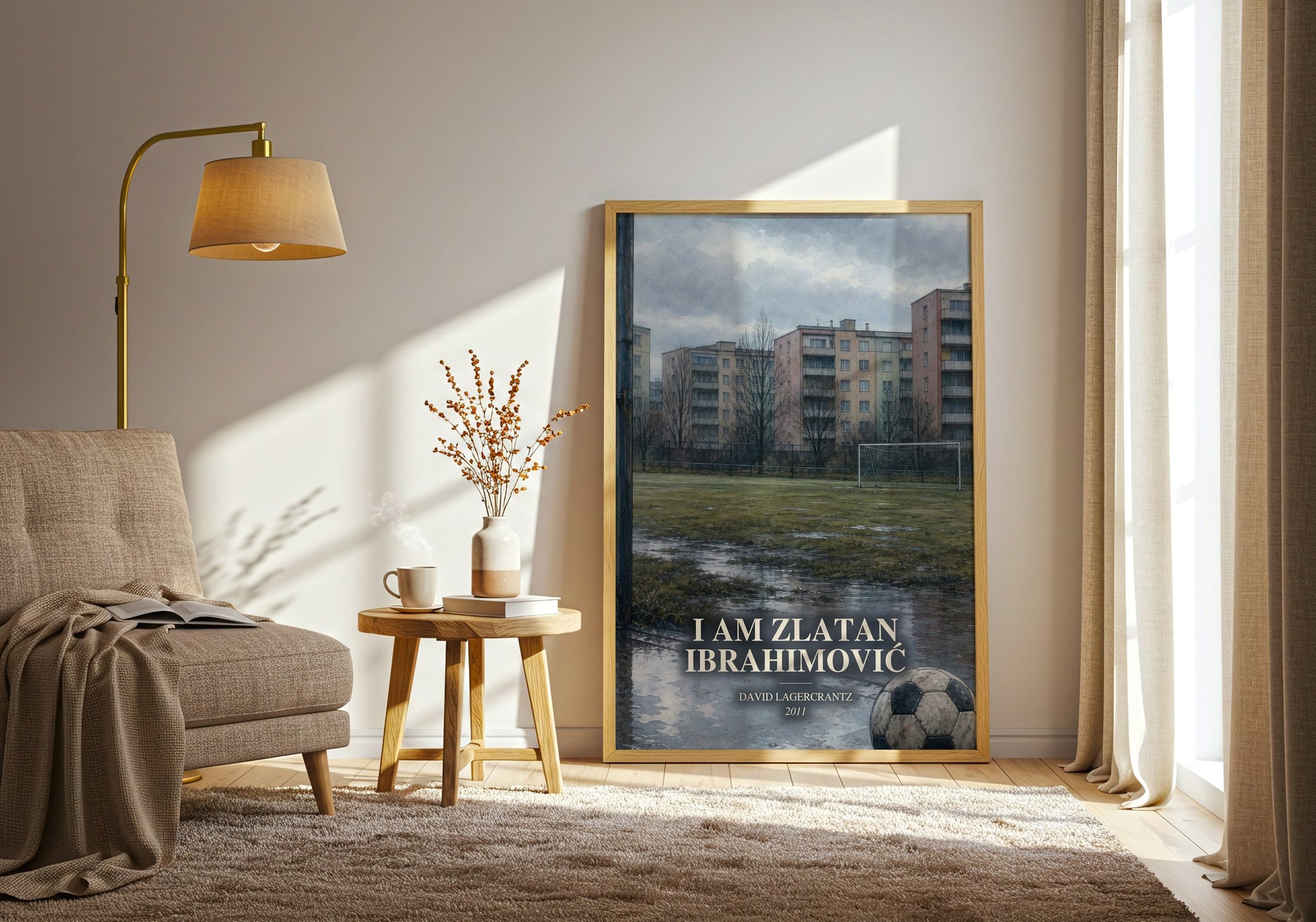 I Am Zlatan Ibrahimović watercolour print in frame leaning in hallway – memoir wall art