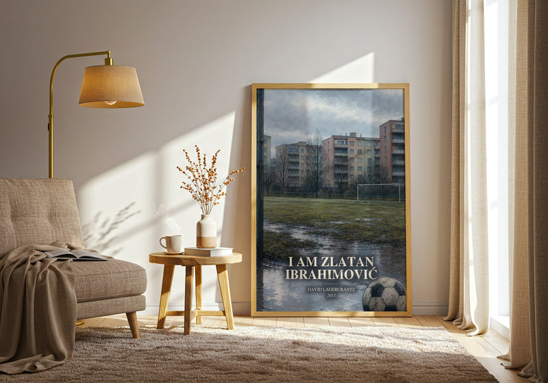 I Am Zlatan Ibrahimović watercolour print in frame leaning in hallway – memoir wall art