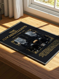 The Machiavellians Minimalist Book Poster by James Burnham – print on a sunlit desk