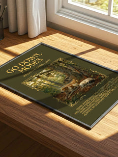 Go Down, Moses Minimalist Book Poster by William Faulkner – print on a sunlit desk