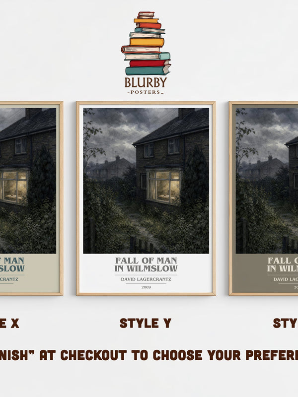 Fall Of Man In Wilmslow book cover print in frame leaning in hallway – historical fiction wall art