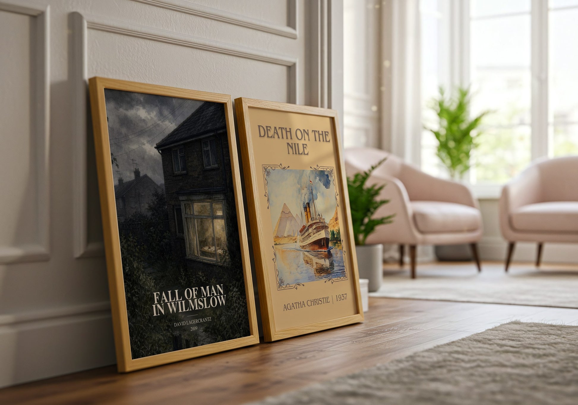 Fall Of Man In Wilmslow watercolour print framed by window – literary home decor