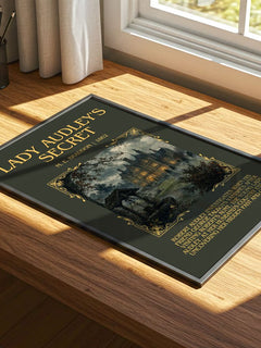 Lady Audley's Secret Minimalist Book Poster by M. E. Braddon – print on a sunlit desk