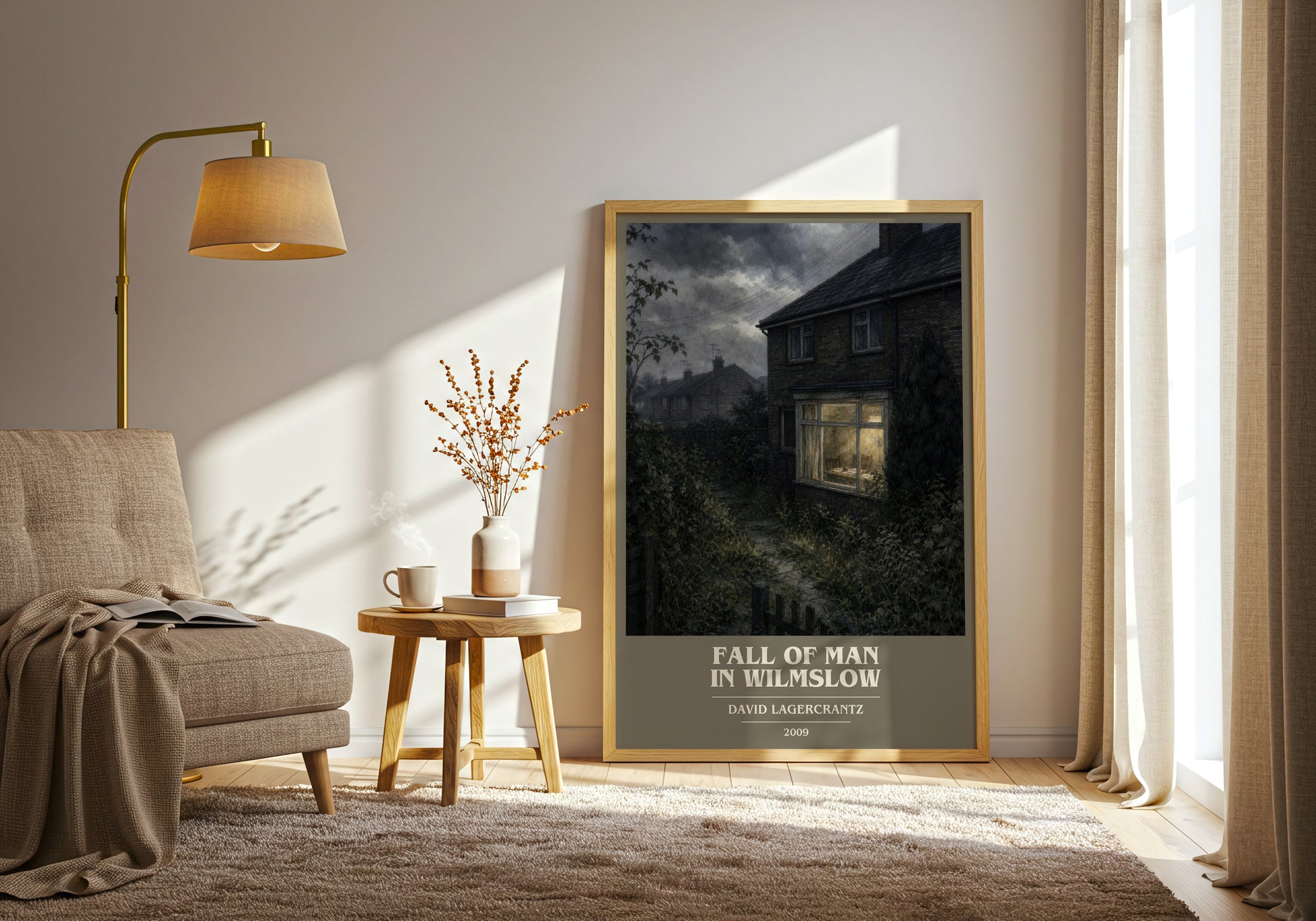 Fall Of Man In Wilmslow book cover print on bookshelf – David Lagercrantz fan gift