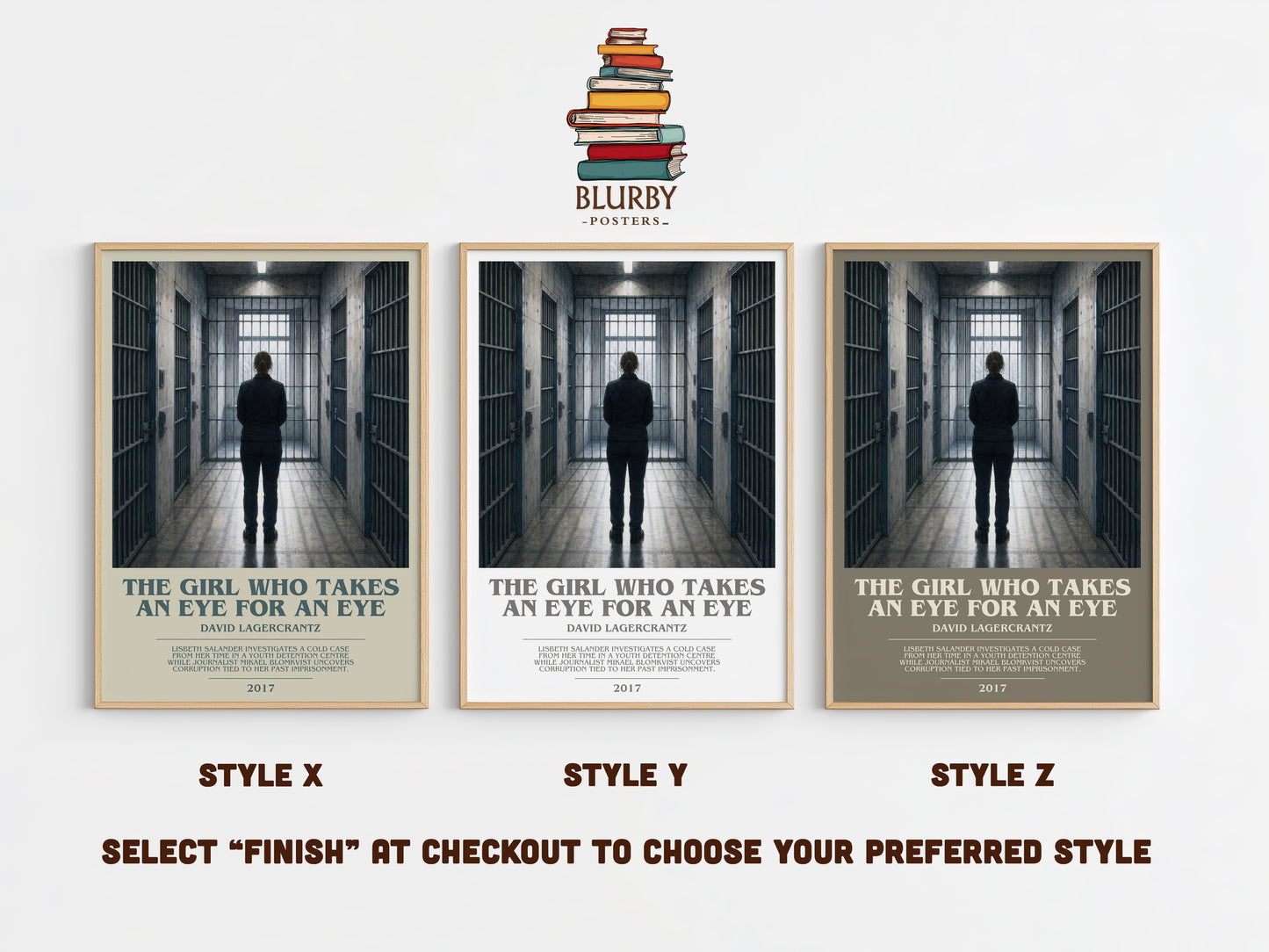 The Girl Who Takes An Eye For An Eye bookish print in frame leaning in hallway – thriller wall art