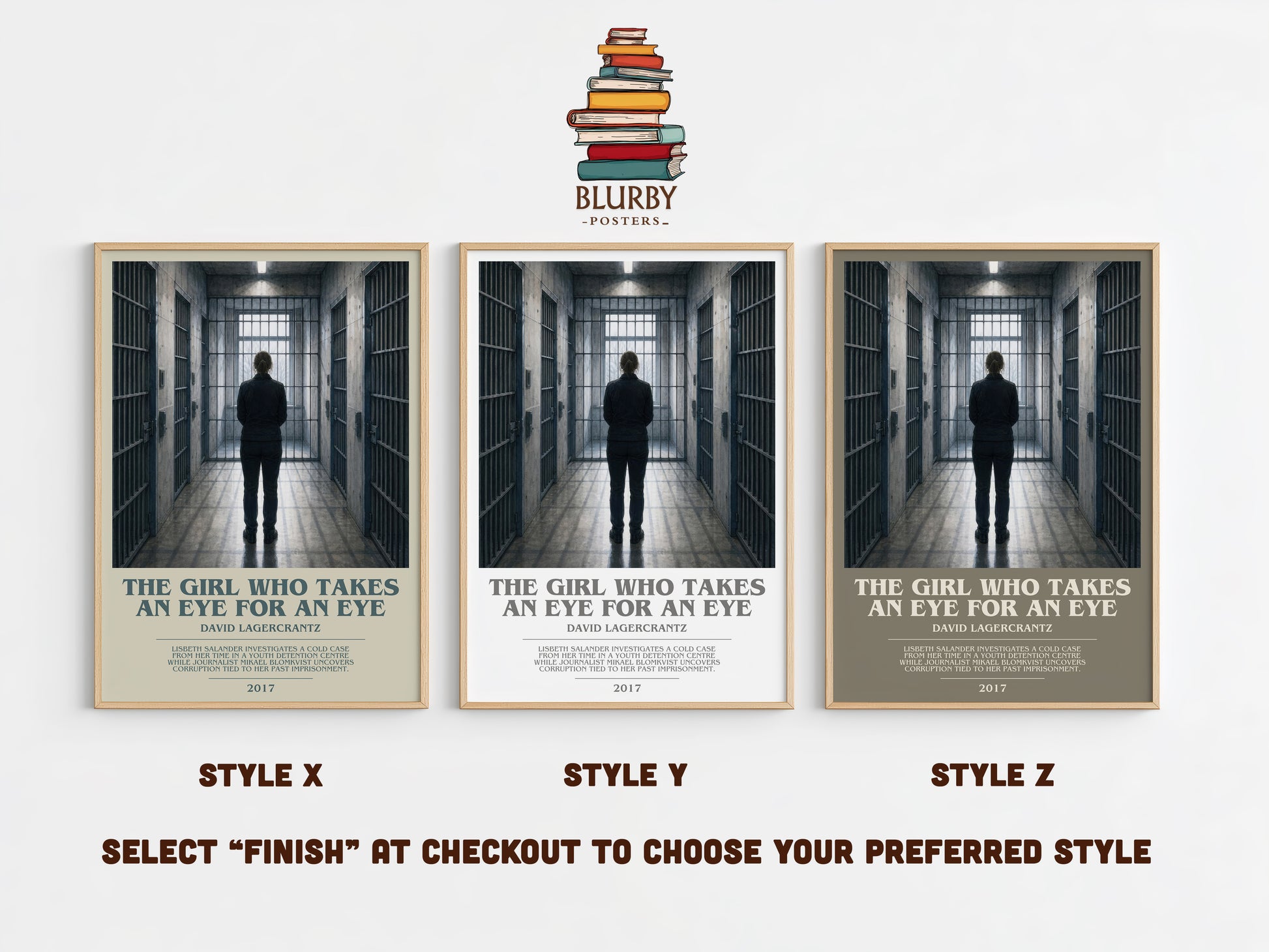 The Girl Who Takes An Eye For An Eye bookish print in frame leaning in hallway – thriller wall art