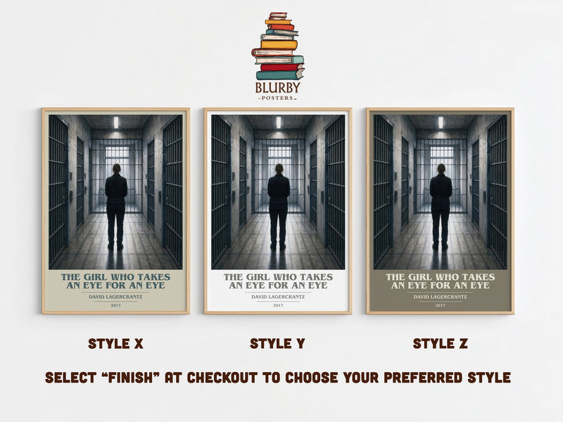 The Girl Who Takes An Eye For An Eye book cover print in frame leaning in hallway – thriller wall art