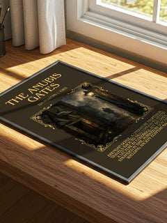 The Anubis Gates Minimalist Book Poster by Tim Powers – print on a sunlit desk