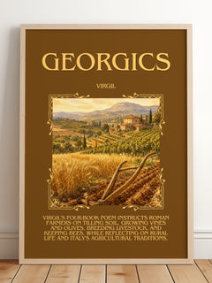Georgics Minimalist Book Poster by Virgil – framed print leaning on a wooden floor