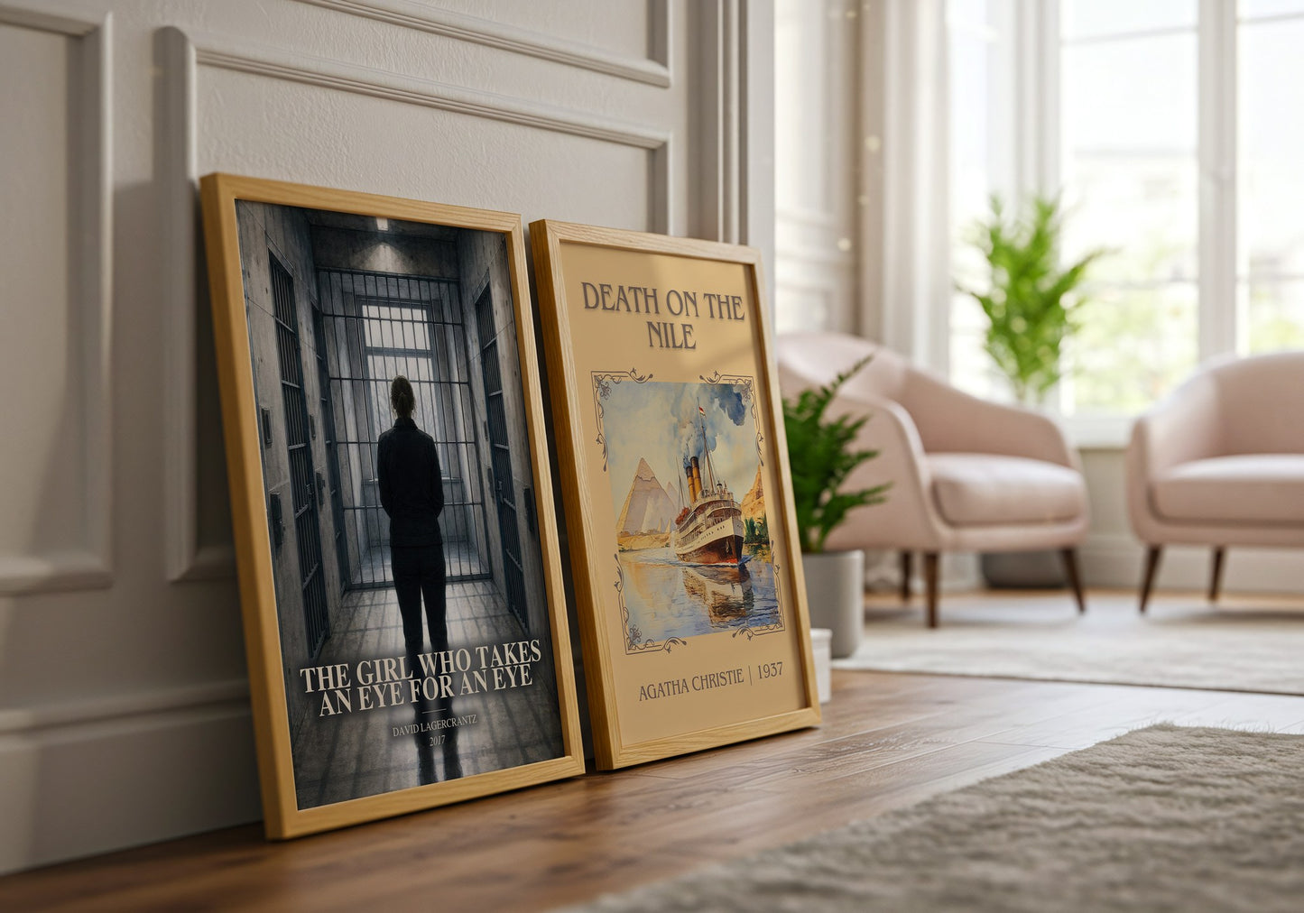 The Girl Who Takes An Eye For An Eye watercolour print framed by window – literary home decor