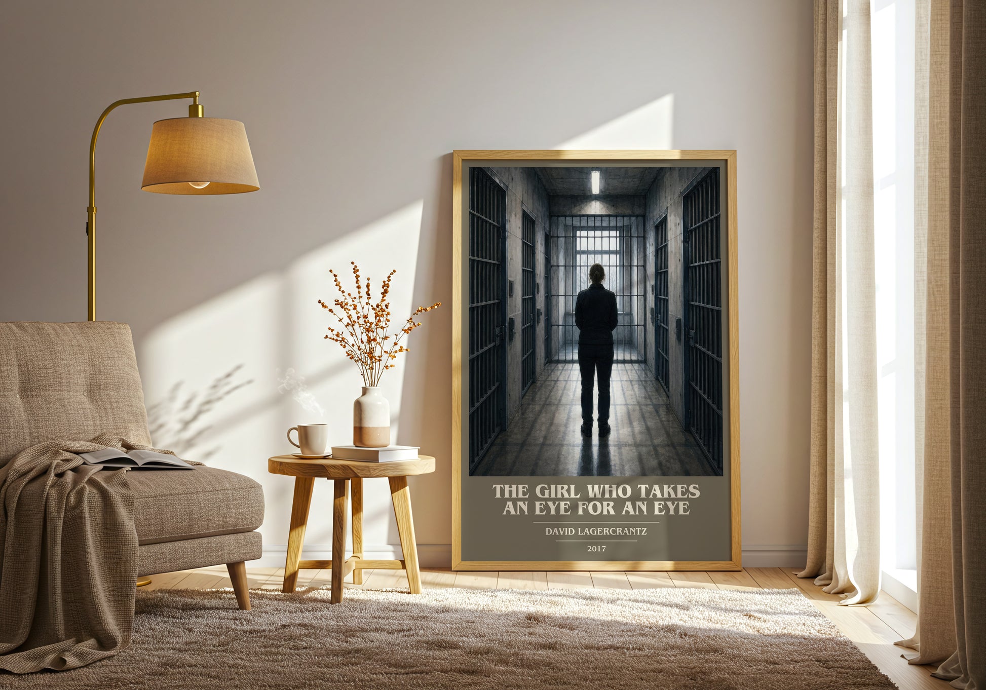 The Girl Who Takes An Eye For An Eye book cover print on bookshelf – David Lagercrantz fan gift