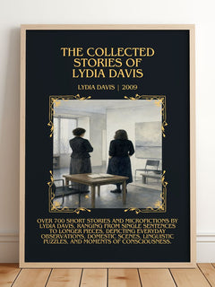 Collected Stories Of Lydia Davis Minimalist Book Poster by Lydia Davis – framed print leaning on a wooden floor
