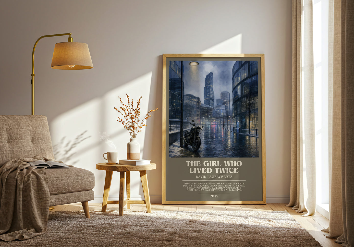 The Girl Who Lived Twice bookish print on bookshelf – David Lagercrantz fan gift