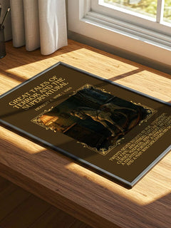 Great Tales Of Terror And The Supernatural Minimalist Book Poster by Herbert A. Wise – print on a sunlit desk