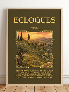 Eclogues Minimalist Book Poster by Virgil – framed print leaning on a wooden floor