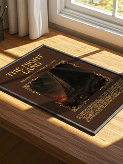 The Night Land Minimalist Book Poster by William Hope Hodgson – print on a sunlit desk