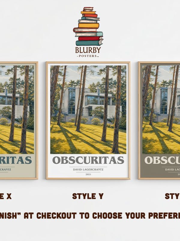 Obscuritas book cover print in frame leaning in hallway – thriller wall art