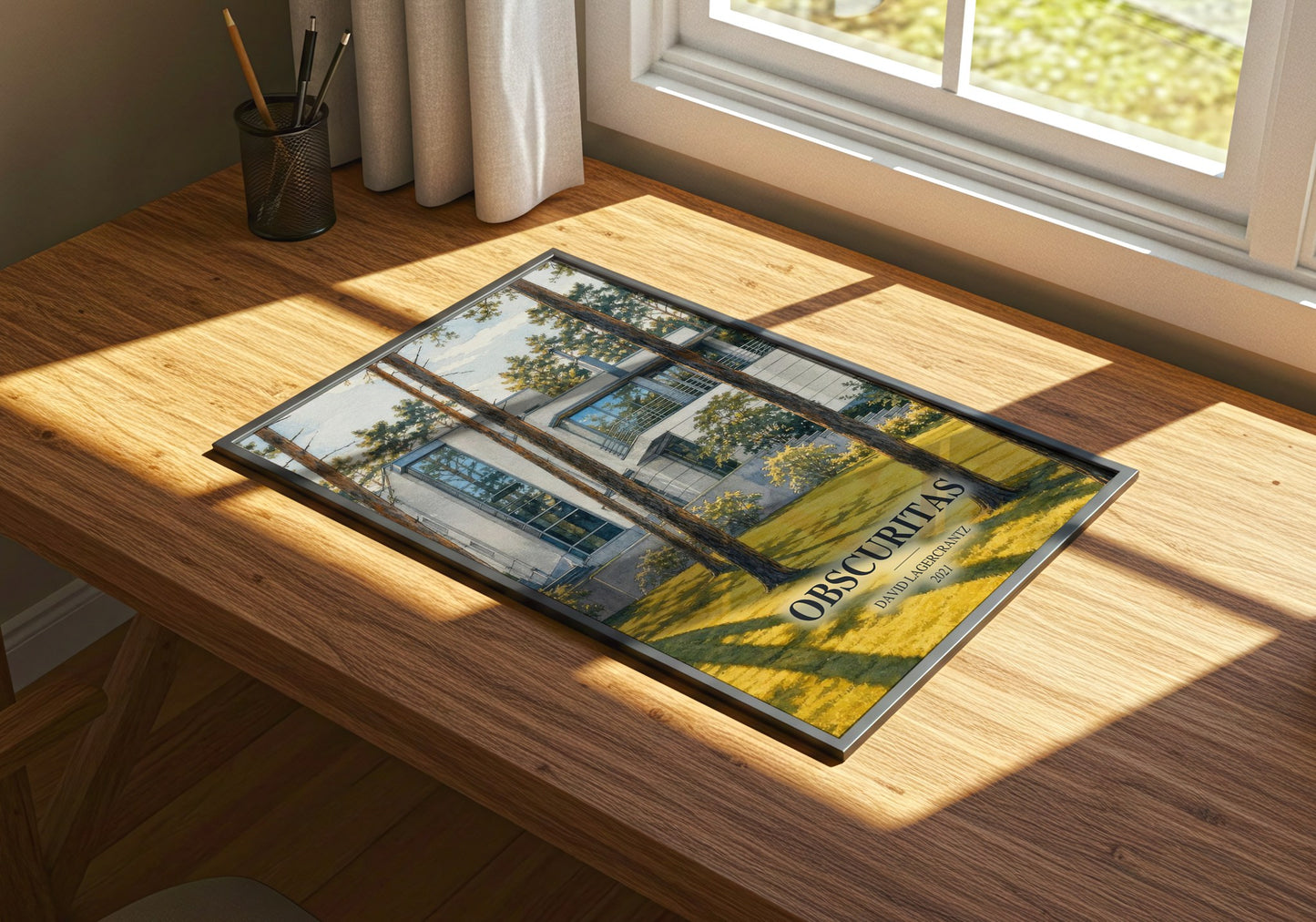 Obscuritas watercolour book poster framed on wall – thriller wall art