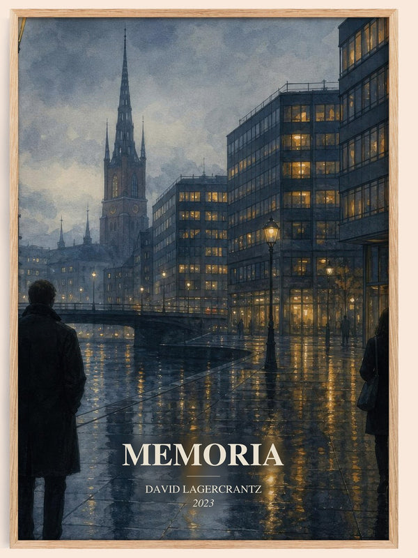 Memoria watercolour book poster by David Lagercrantz – framed literary art print
