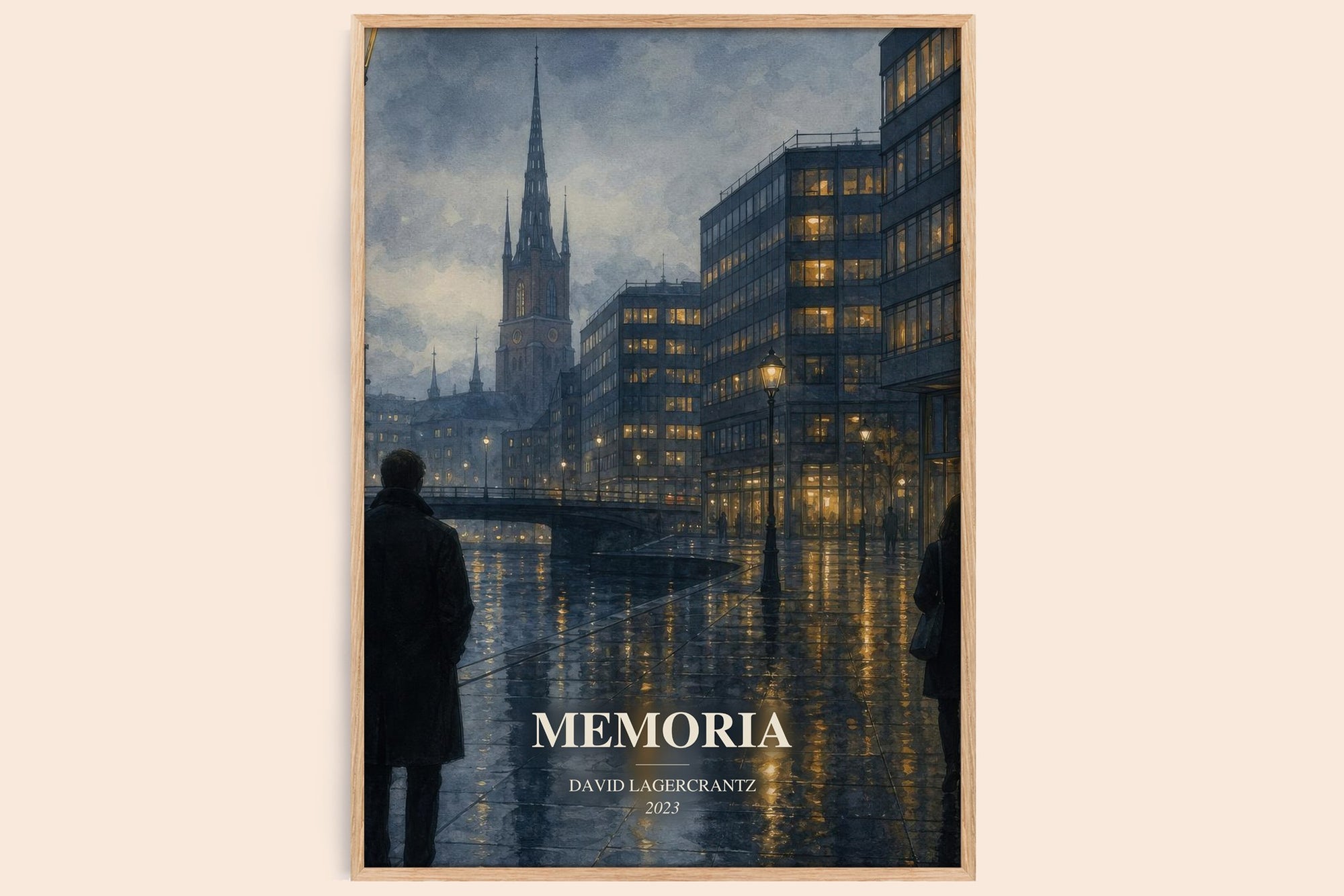 Memoria watercolour book poster by David Lagercrantz – framed literary art print