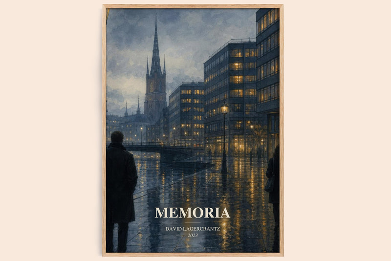 Memoria watercolour book poster by David Lagercrantz – framed literary art print