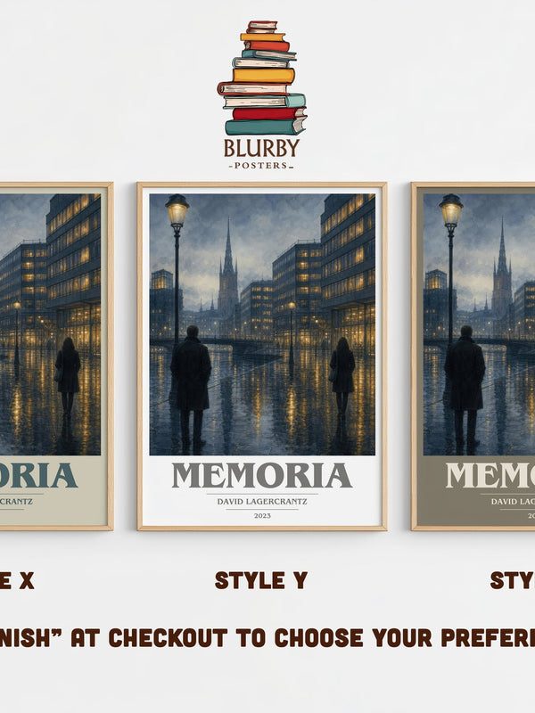 Memoria book cover print in frame leaning in hallway – thriller wall art