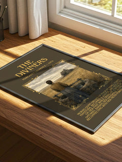 The Diviners Minimalist Book Poster by Margaret Laurence – print on a sunlit desk