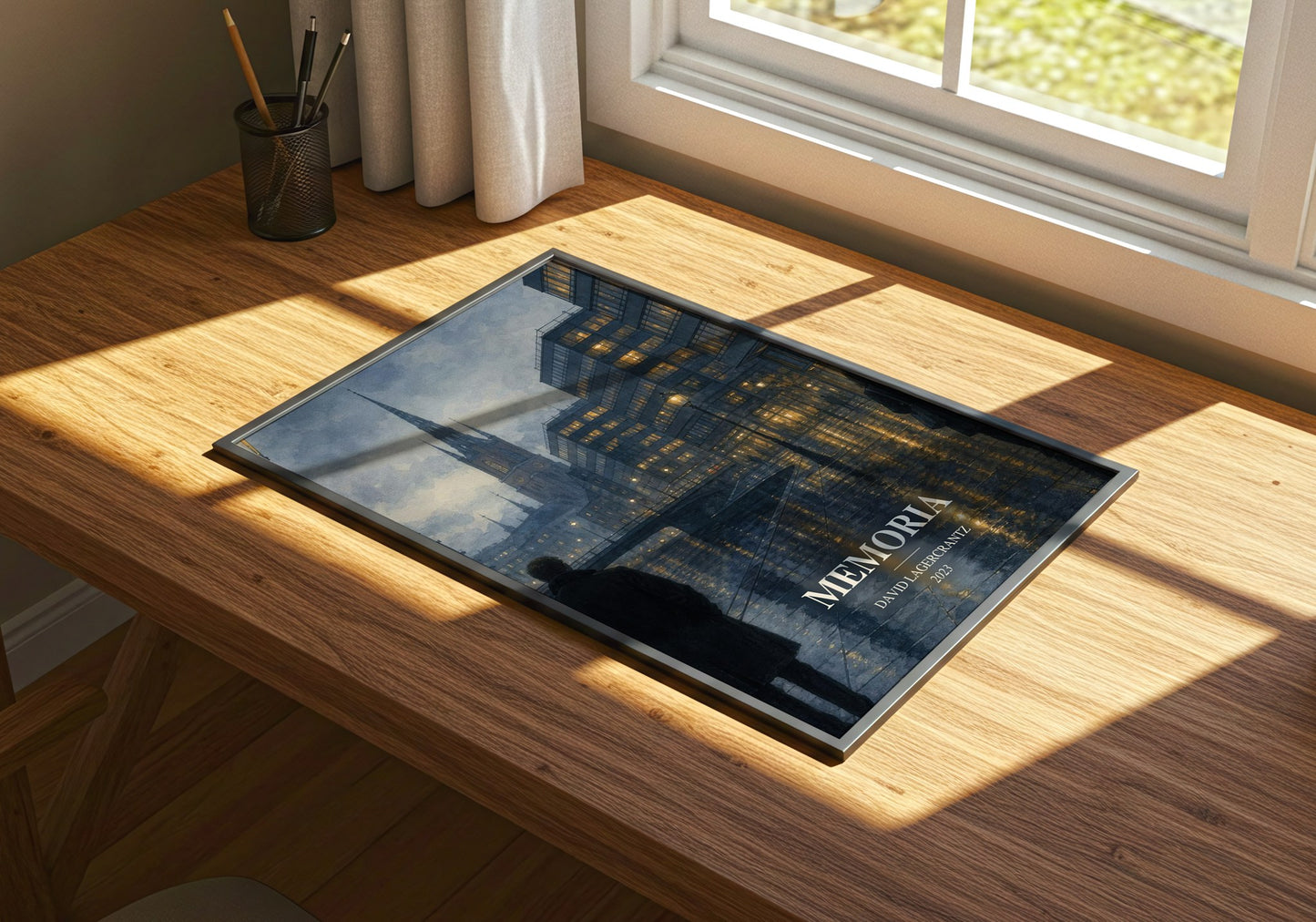 Memoria watercolour book poster framed on wall – thriller wall art