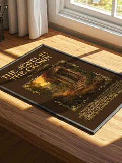 The Jewel In The Crown Minimalist Book Poster by Paul Scott – print on a sunlit desk