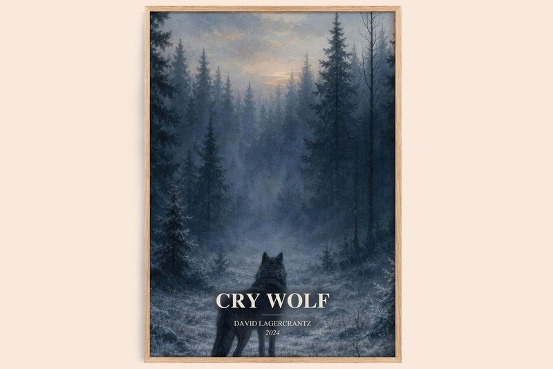 Cry Wolf watercolour book poster by David Lagercrantz – framed literary art print