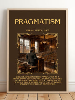 Pragmatism Minimalist Book Poster by William James – framed print leaning on a wooden floor