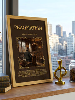 Pragmatism Minimalist Book Poster by William James – framed print on a city-view windowsill