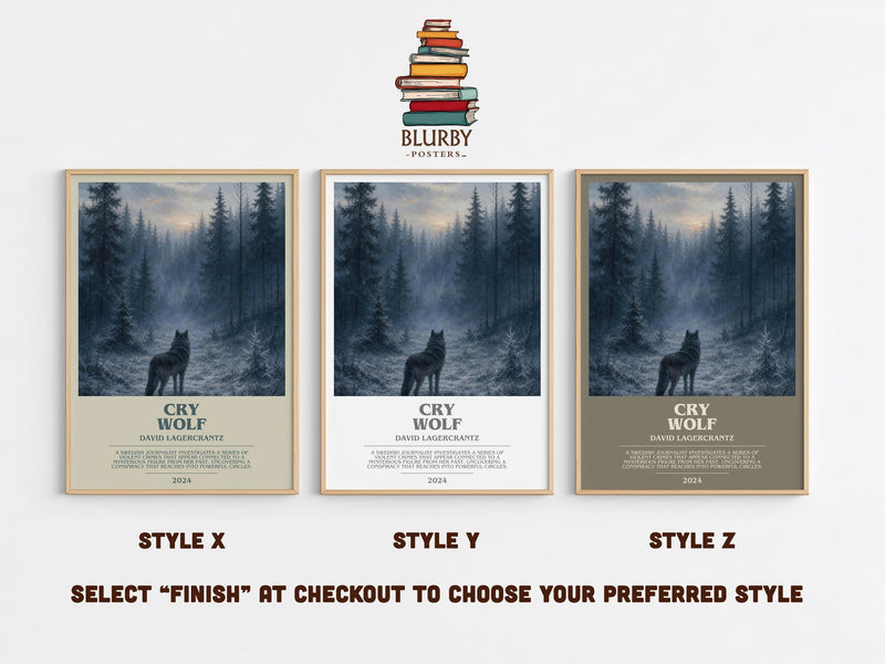 Cry Wolf bookish print in frame leaning in hallway – thriller wall art