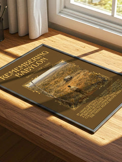 Remembering Babylon Minimalist Book Poster by David Malouf – print on a sunlit desk