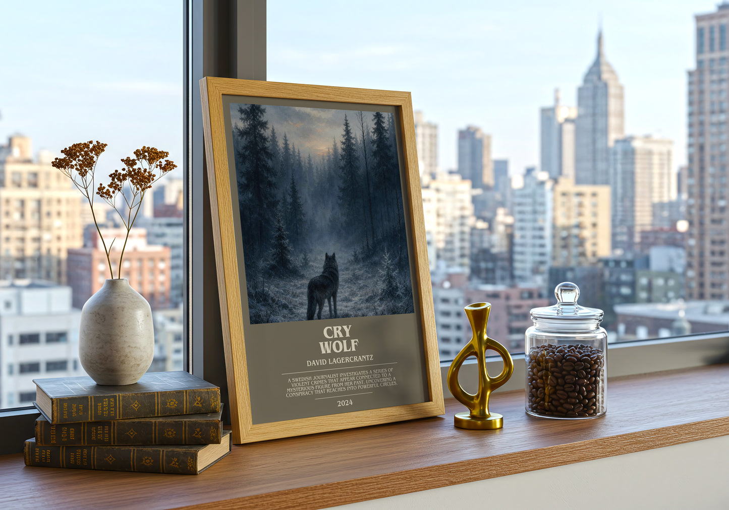 Cry Wolf bookish print framed by window – literary home decor