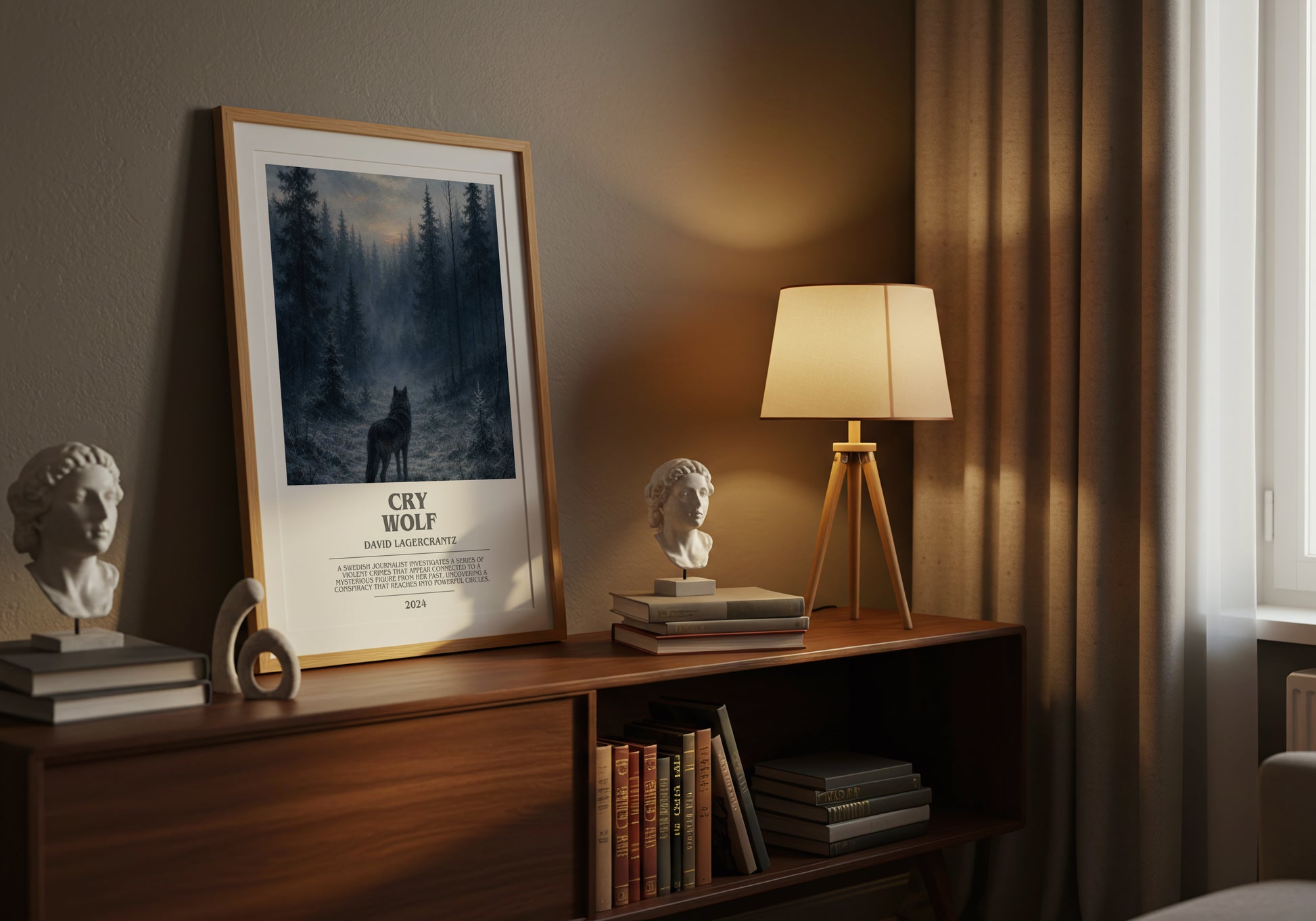 Cry Wolf bookish book poster framed on wall – thriller wall art