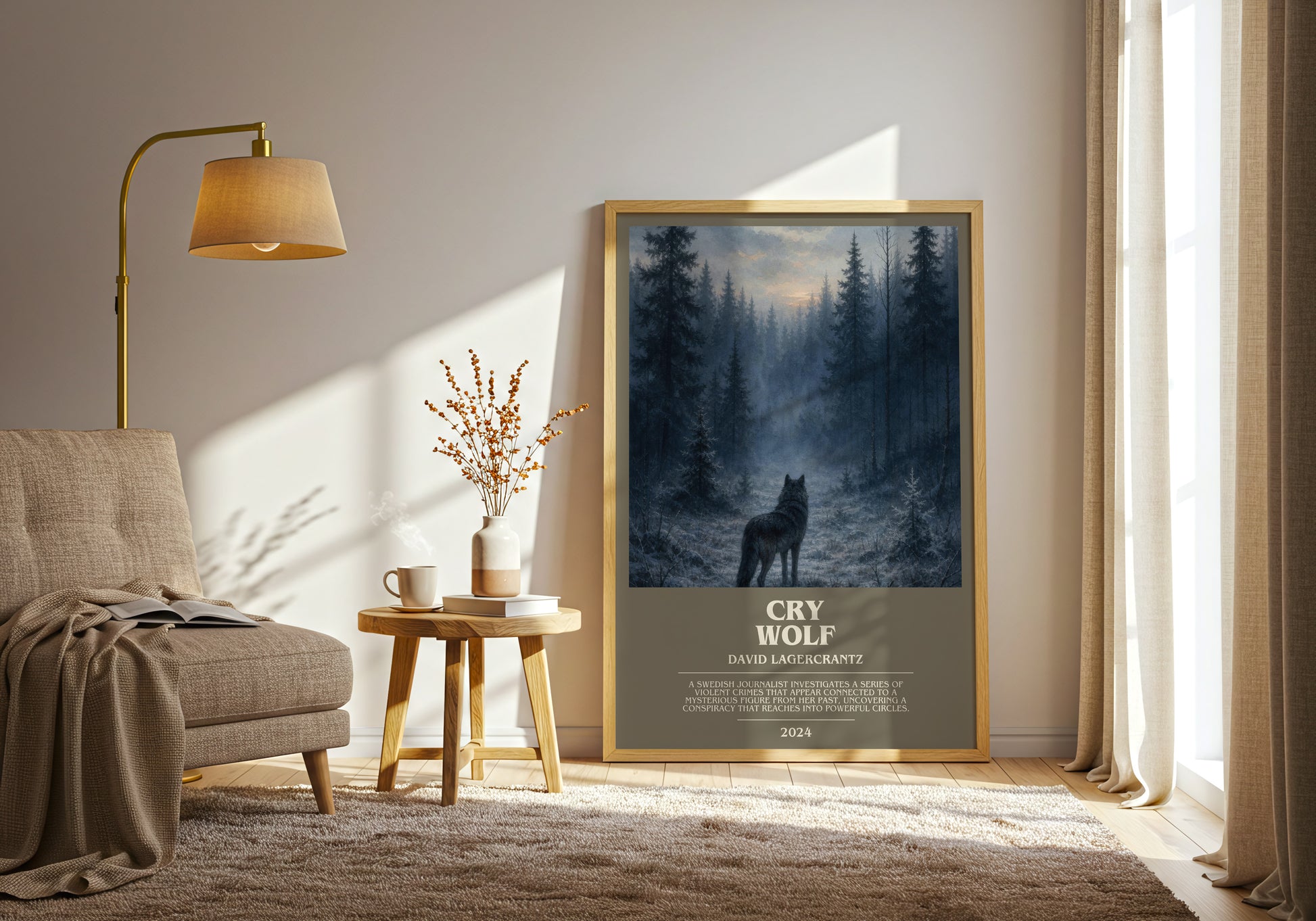 Cry Wolf bookish print on bookshelf – David Lagercrantz fan gift