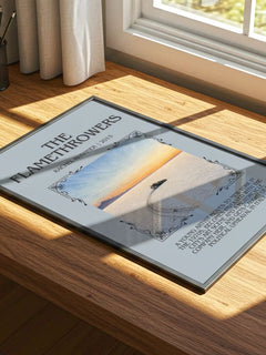 The Flamethrowers Minimalist Book Poster by Rachel Kushner – print on a sunlit desk