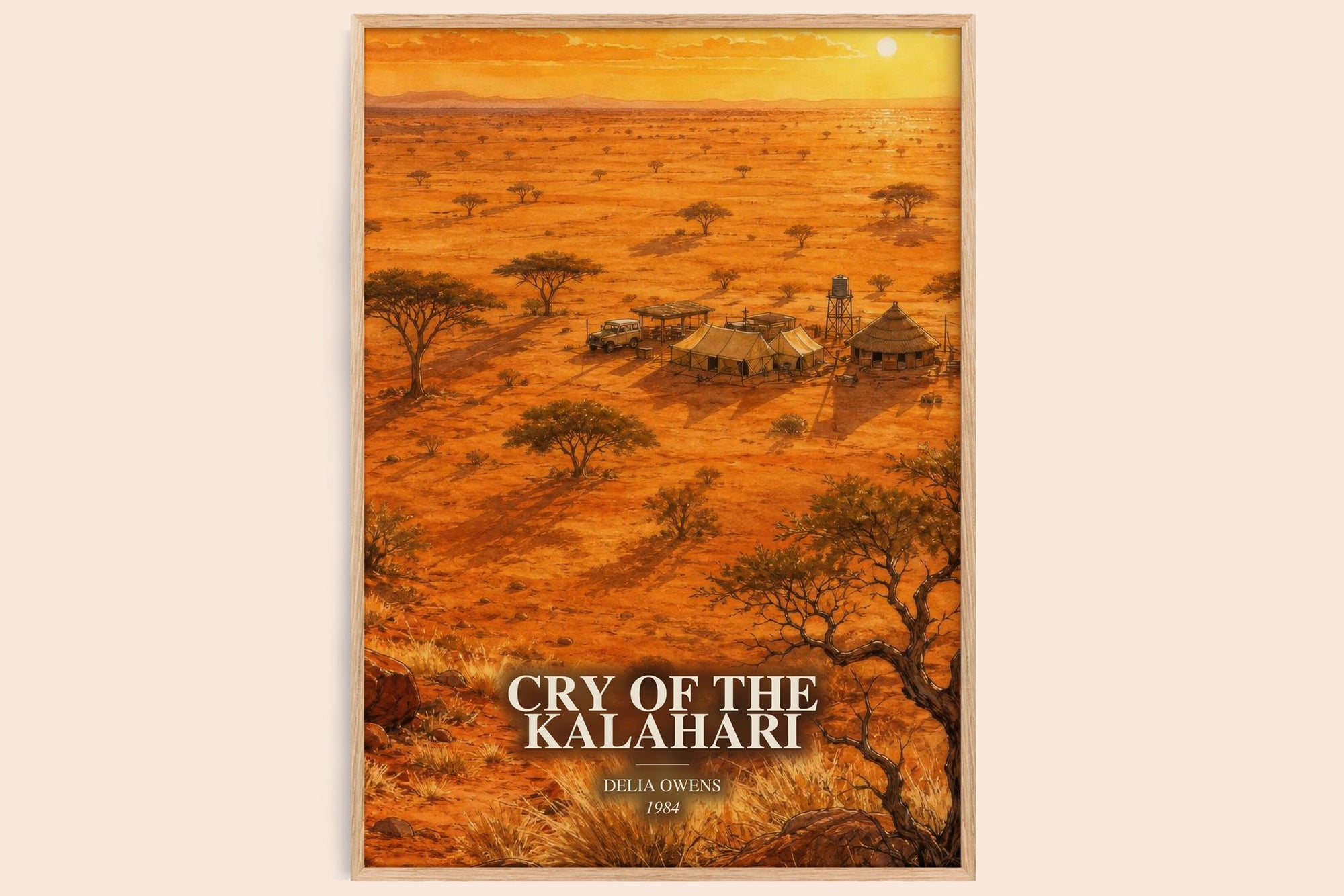 Cry Of The Kalahari watercolour book poster by Delia Owens – framed literary art print