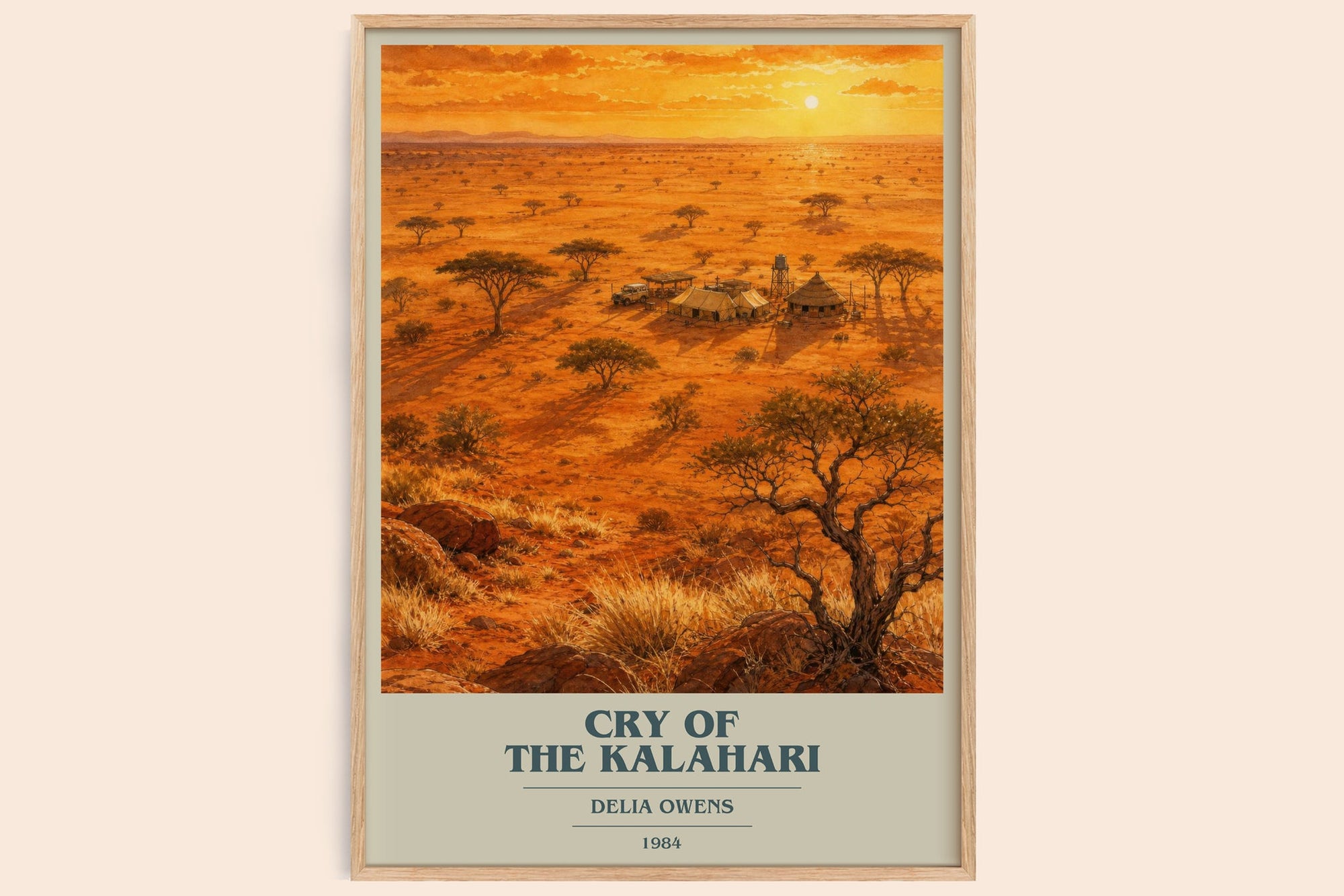 Cry Of The Kalahari book cover book poster by Delia Owens – framed literary art print
