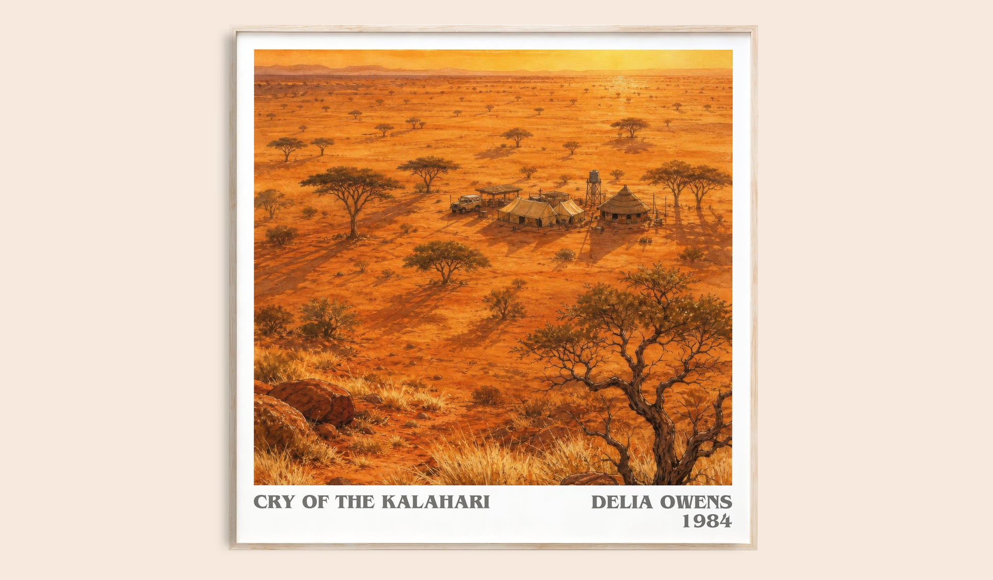 Cry Of The Kalahari literary book poster by Delia Owens – framed literary art print