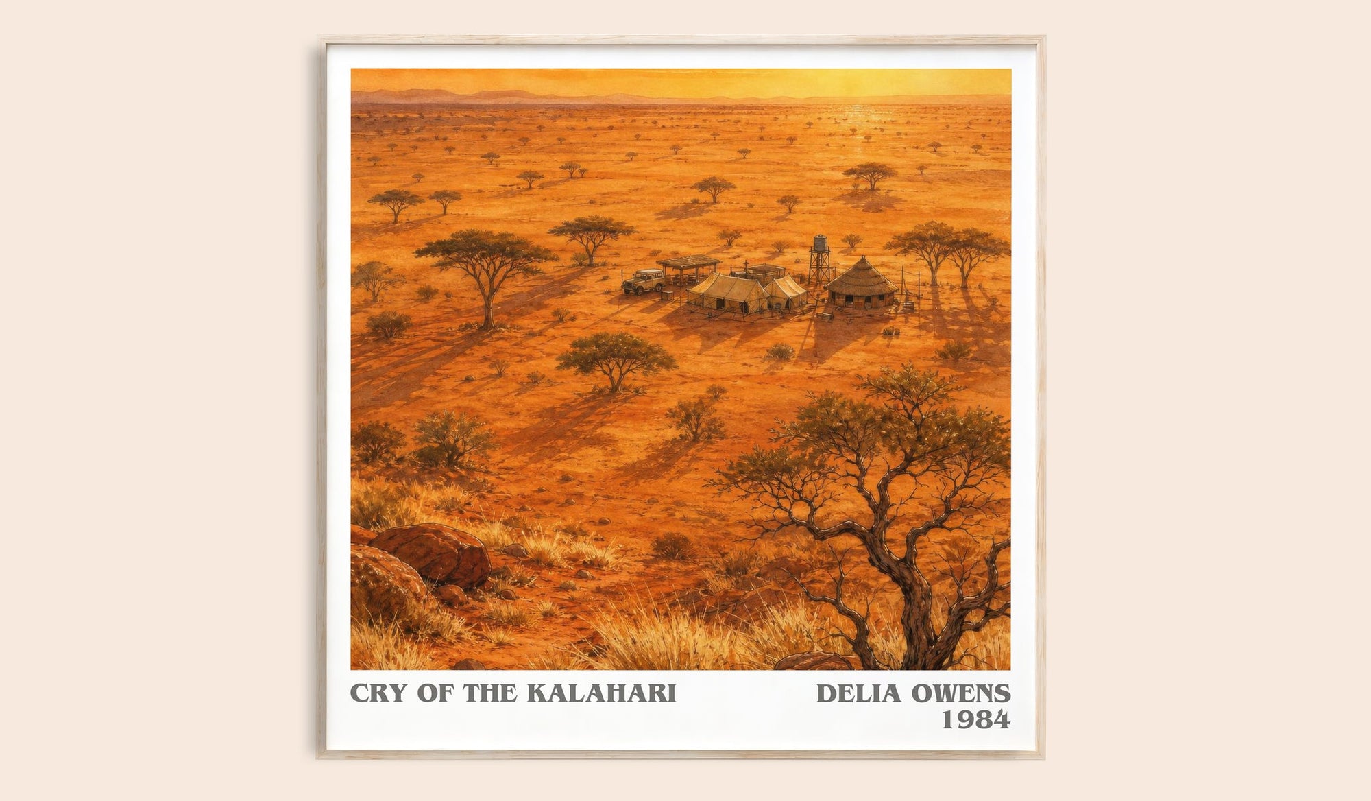 Cry Of The Kalahari literary book poster by Delia Owens – framed literary art print