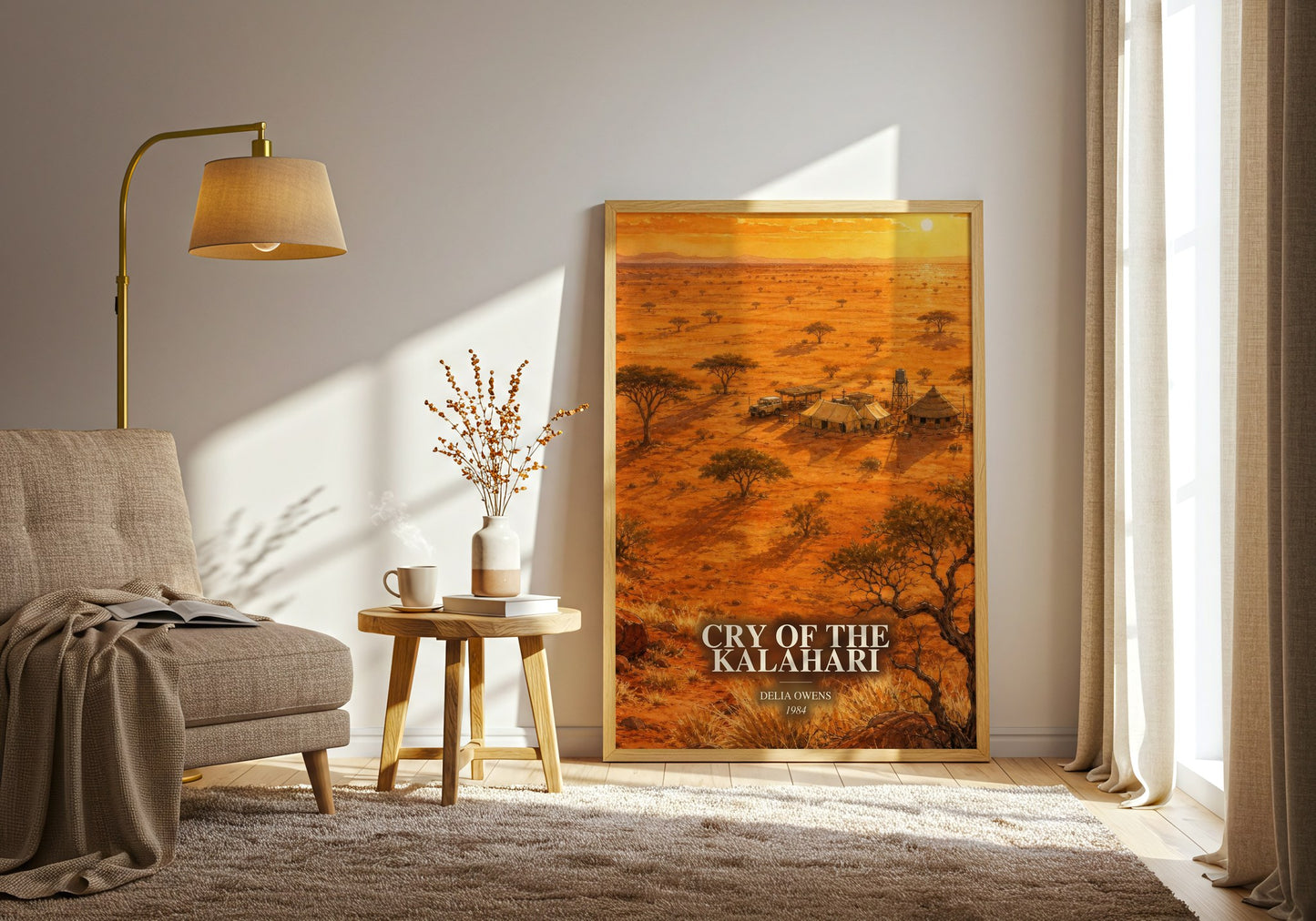 Cry Of The Kalahari watercolour print in frame leaning in hallway – non fiction wall art