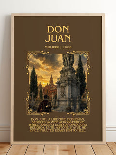 Don Juan Minimalist Book Poster by Molière – framed print leaning on a wooden floor