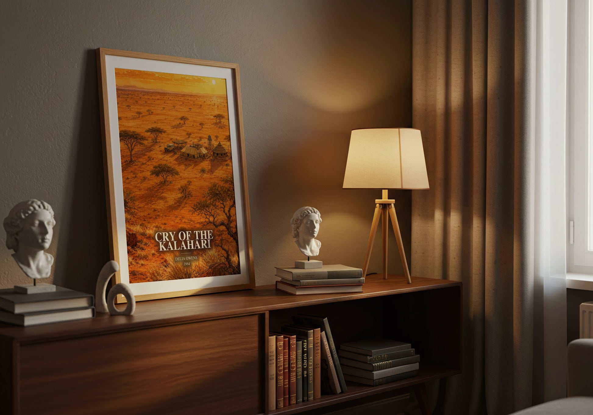 Cry Of The Kalahari watercolour print on bookshelf – Delia Owens fan gift